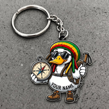 Maxcorners Hiking Duck Explorer Compass Customized Name 3D Keychain And Ornament