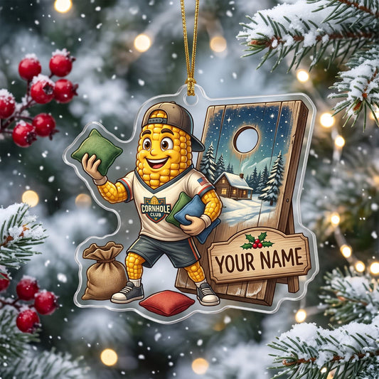 Maxcorners Cornhole Yellow Corn Toss Champion Design Customized Name 3D Keychain And Ornament