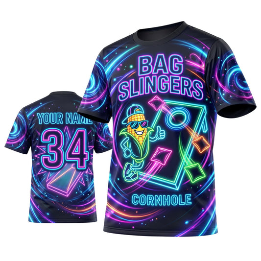 Maxcorners Cornhole Neon Bag Slingers Corn Personalized Name 3D Unisex Shirt