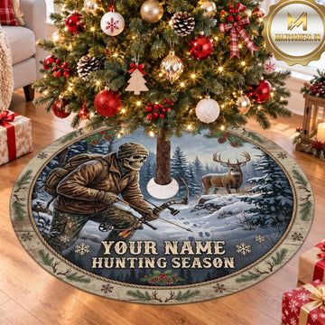 Maxcorners Hunting Deer Moose Winter Hunting Season Personalized Name 3D Christmas Tree Skirt