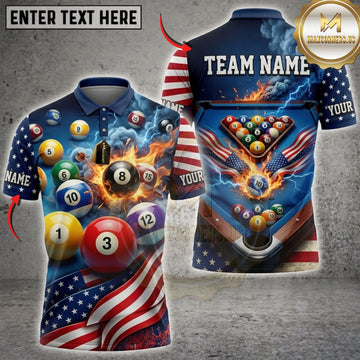 Maxcorners Billiards American Flag Colorful Pool Balls And Eagle Wings Personalized Name 3D Unisex Shirt