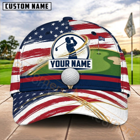 Maxcorners Golf USA Flag Golfer Badge Personalized Name 3D Cap