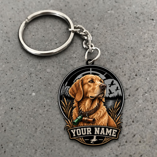 Maxcorners Duck Hunting Golden Retriever Golden Marsh Portrait Custom Name Gift 2D Flat Acrylic Ornament, Keychain