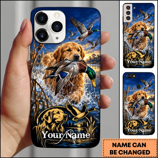 Maxcorners Duck Hunting German Shorthaired Pointer American Flag Marsh Adventure Personalized Name 3D Phone Case - Golden Retriever