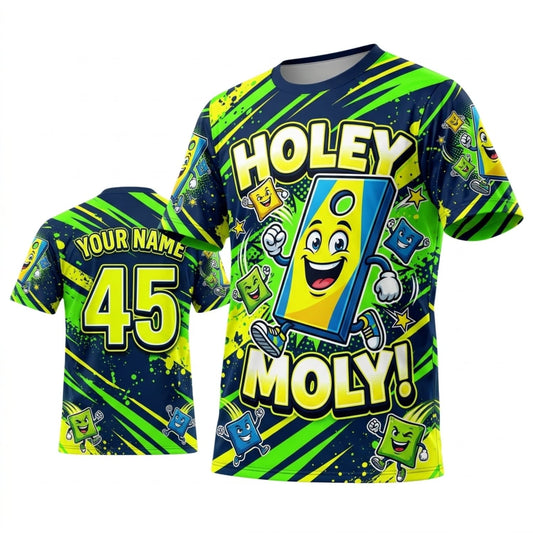 Maxcorners Cornhole Holey Moly Neon Green Personalized Name 3D Unisex Shirt
