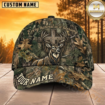 Maxcorners Deer Hunting Whitetail Deer Skull Rustic Woodland Camo Customized Name 3D Cap