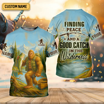 Maxcorners Finding Peace And A Good Catch In The Wilderness Bigfoot Fishing UPF Shirts, Gift For Fisherman