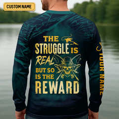 Maxcorners The Struggle Is Real But So Is The Reward Horror Fishing SPF Shirt For Men, Men's Fishing Shirts Long Sleeve