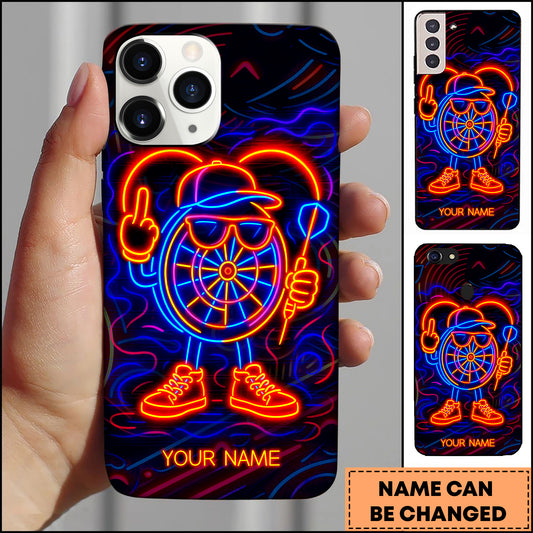 Maxcorners Neon Cool Dartboard Character Glow Style Personalized Name 3D Phone Case