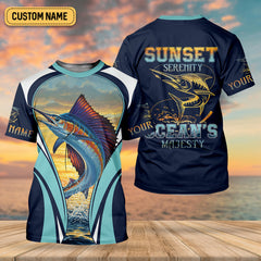 Maxcorners Marlin Fishing Shirts, Sunset Serenity, Ocean's Majesty, SPF Long Sleeve Shirts, Fishing Shirts For Men