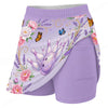 Maxcorners Customized Bowling Trouser Skirts With Shorts Underneath, Bowling Butterfly And Floral Scroll With Pockets