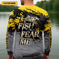 Maxcorners Fish Fear Me Funny Skeleton Fishing UPF Shirts, Men's Fishing Shirts Long Sleeve, Fishing Gifts For Men