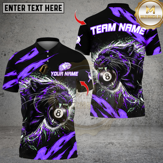 Maxcorners Flaming Angry Black Panther Billiards 8 Ball Multicolor Customized Name, Team Name 3D Shirt