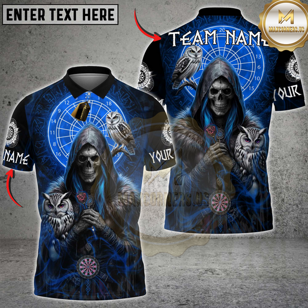 Maxcorners Darts Skull Shadow Owl Multicolor Customized Name, Team Name 3D Shirts