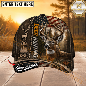 Maxcorners Deer Hunting American Flag Personalized 3D Cap