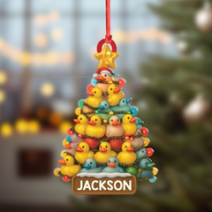 Maxcorners Personalized Funny Rubber Duck Acrylic Christmas Tree Ornament - Custom Name Xmas Decoration for Hunter or Family, Cute Holiday Ornament LM0411