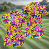 Maxcorners Retro 80s Neon Geometric Shapes Yellow Golf Shirt, Ladies Golf Tops, Golf Polo For Women, Women’s Golf Apparel LM1507