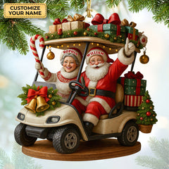 Maxcorners Happy Santa Old Couple On Golf Cart Acrylic Ornaments, Christmas Couple Ornament, Xmas Decorations