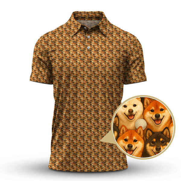 Maxcorners Shiba Inu Golf Shirt, Pattern Golf Shirt For Golfer, Dog Golf Shirt For Men