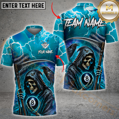 Maxcorners Billiard 8-Ball Pool Thunder Skull Multicolor Customized Name, Team Name 3D Shirt