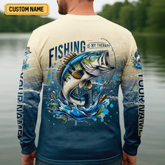 Maxcorners Fishing Is My Therapy Navy And Beige Fishing UPF Shirts, Gift For Fisherman, Fishing Shirts For Men