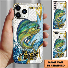 Maxcorners Mahi-mahi Fishing Phone Case Splash Water Gold Lightning Pattern Personalized Name Phone Case