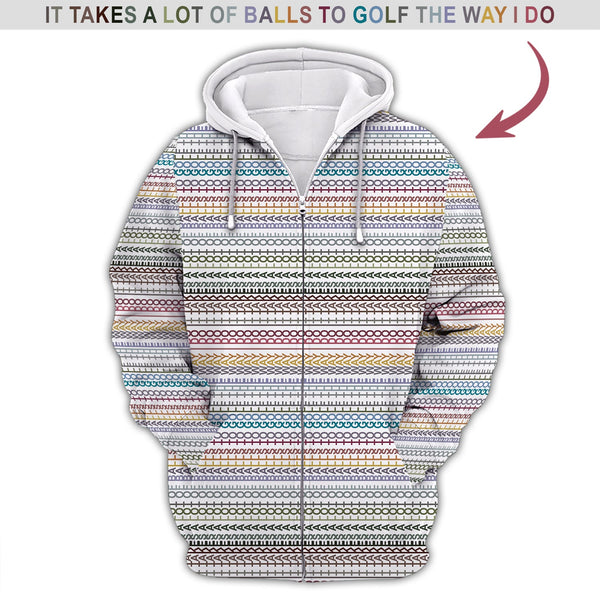 Funny Golf Polos,  'It Takes A Lot Of Balls To Golf The Way I Do' Golf Shirt, Pattern Crazy Golf Shirts For Men's
