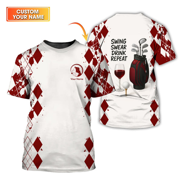 Maxcorners Swing Swear Drink Repeat Women's Golf Shirt, Funny Golf Wine Polos Custom Name, Golf Gift For Golfers