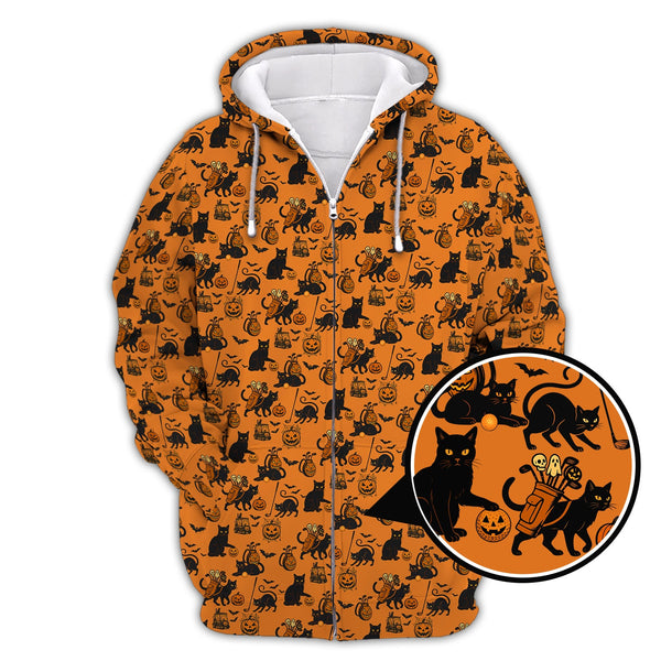 Maxcorners Funny Pattern Golf Shirt, Cat Golf Shirt For Golfer, Halloween Golf Shirt