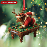 Maxcorners Personalized Acrylic Deer Christmas Ornament â€“ Funny Buck Playing Pool in Santa Outfit Holiday Decor LM0110
