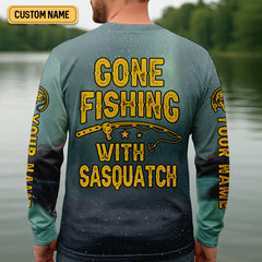 Maxcorners Gone Fishing With Sasquatch Bassquatch Fishing UPF Shirts, Fishing Gifts For Men, Men's Fishing Shirt