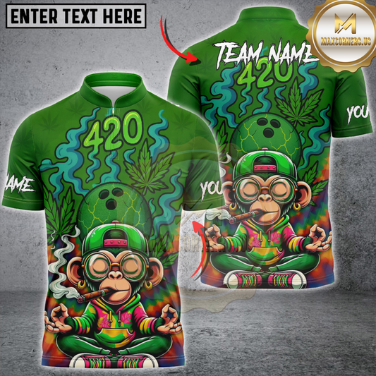 Maxcorners Bowling 420 Funny Monkey Personalized Name 3D Unisex Shirt