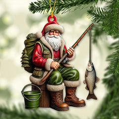 Maxcorners Custom Name Fishing Santa Ornament, Christmas Fishing Gift 2D Flat LM2211