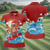 Maxcorners Women's Funny Santa Surfing Golf Shirt, Christmas Golf Shirt, Women’s Golf Apparel LM1507