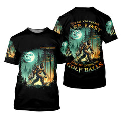 Maxcorners Not All Who Wander Are Lost Custom Bigfoot Men's Golf Polo Shirt, Funny Golf Shirt, Dad Golf Gift