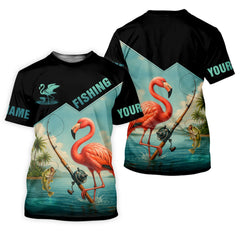 Maxcorners Flamingo Fishing, Hooded UPF Shirt, Funny Fishing Shirt, Men Jersey, Presents For Fishermen