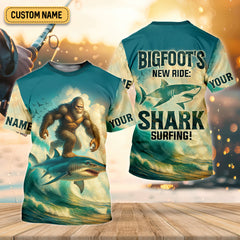 Maxcorners Bigfoot's New Ride Shark Surfing Fishing UPF Shirts, Funny Fishing Shirt, Presents For Fishermen