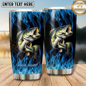 Maxcorners Fishing Tumbler Electric Blue Fire Design Personalized Name Tumbler (13 Species)