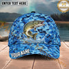 Maxcorners Fishing Blue Honeycomb Water Splash Personalized Name 3D Cap (12 Fish Species)