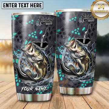Maxcorners Fishing Tumbler Gray Teal Bubble Honeycomb Design Personalized Name Tumbler (13 Species)