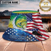 Maxcorners Fishing Patriotic American Flag Fishing with Bold Splash Personalized Name 3D Bucket Hat (13 Fish Species)