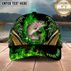 Maxcorners Fishing Green Flame Gold Accent Personalized Name 3D Shirt (13 Fish Species)