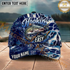 Maxcorners Fishing Hookin Adventure Blue Hexagon Multi Options Personalized Name 3D Cap (11 Fish Species)