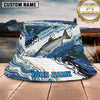 Maxcorners Fishing Blue Camo Wave Personalized Name 3D Bucket Hat (12 Fish Species)