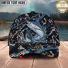 Maxcorners Fishing Black Marble Pattern Personalized Name 3D Cap (12 Fish Species)