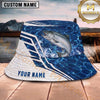 Maxcorners Fishing Blue Ocean White Geometric Scale Personalized 3D Bucket Hat (13 Fish Species)