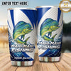 Maxcorners Fishing Tumbler Blue White Racing Stripe Design Personalized Name Tumbler (13 Species)