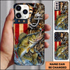 Maxcorners Rustic American Flag Woodland Personalized Name Phone Case (13 Fish Species)