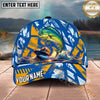 Maxcorners Fishing Ocean Boat Wave Personalized Name 3D Cap (12 Fish Species)