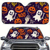 Maxcorners Halloween-themed Car Windshield Sunshade: Protect Your Vehicle from UV Rays with Pumpkin and Ghost Prints